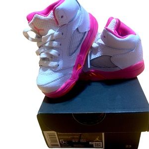 White, Pink and Orange 5c Jordan 5 Retro (TD) shoes (used like New